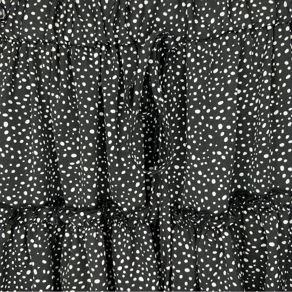Black White Dot Print Ruffle Mini Skirt Retro Peasant Pull On Size 4 - Picture 2 of 6